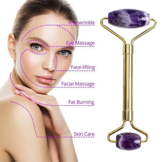 Premium Amethyst Natural Jade Facial Gouache Massager Jade Roller Gua Sha Set SPA Acupuncture Scraping Crystal Gouache Scraper For Face