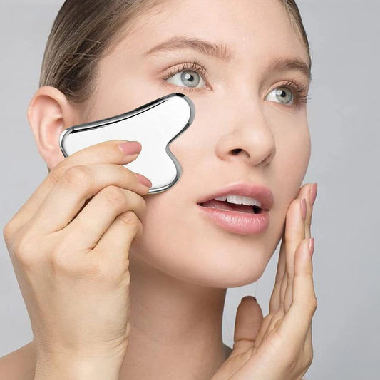 Face Roller and Gua Sha Set -Stainless Steel Gua Sha Board,Stainless Steel Face Roller,for Wrinkles,Anti Aging Facial Roller